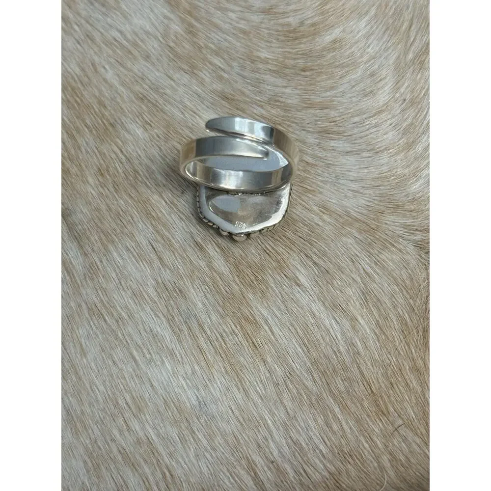 Native American SW Sterling Silver Carved Onyx Black Opal Dice Ring 3 Gamble